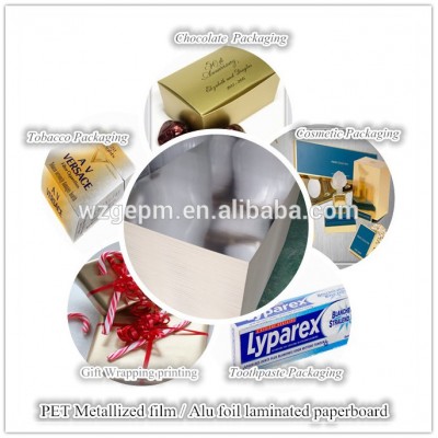 12micron PET Vacuum Metallizing film laminated paper/paperboard for box packaging and printing